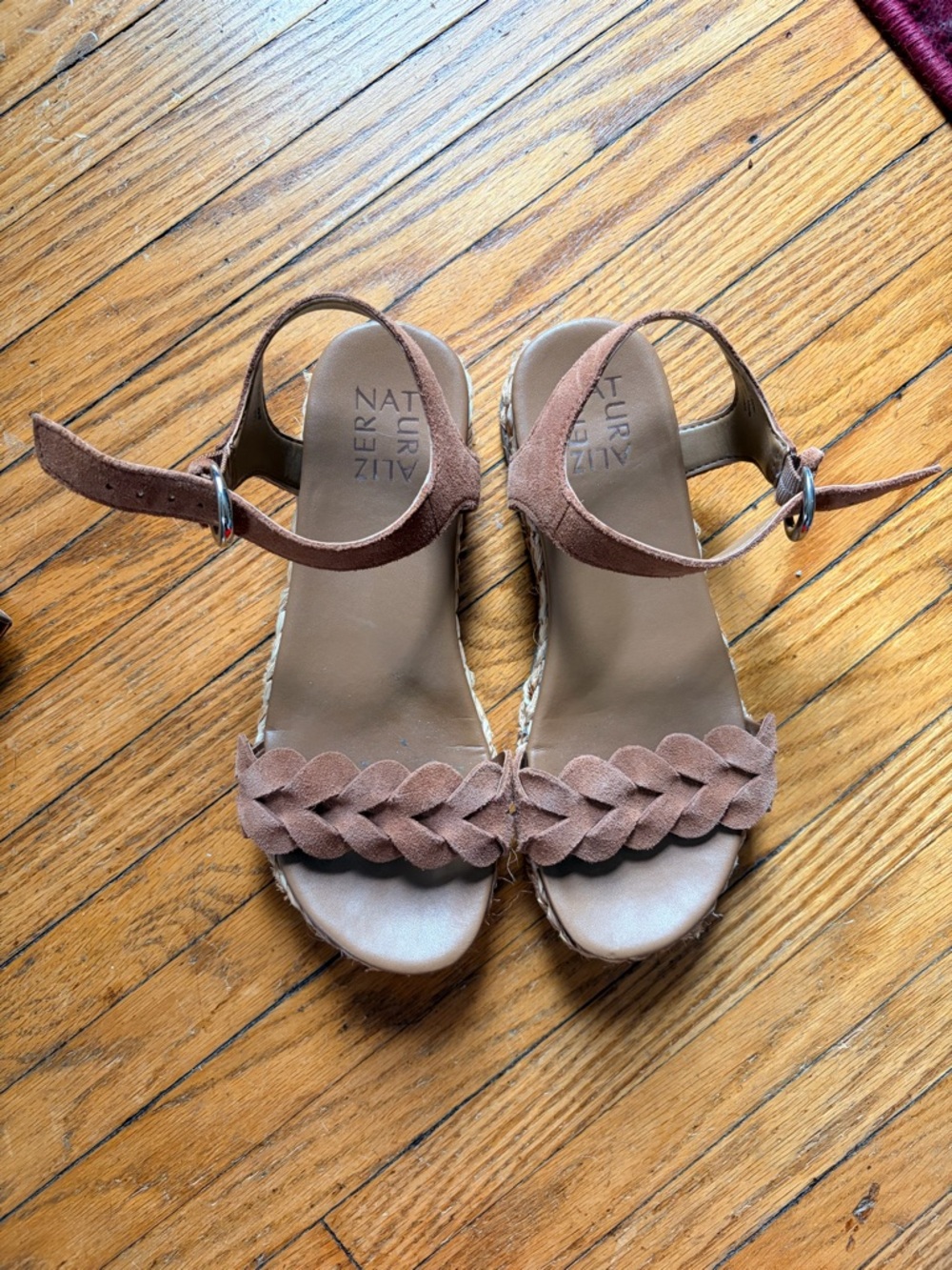 Naturalizer Braided Suede Ankle-Strap Sandals in Brown
